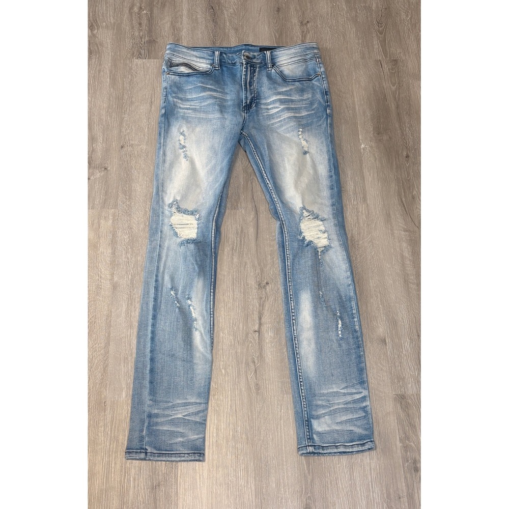 Rockstar Original RSM 200 Menace Skinny Distressed Jeans Light Wash Blue Size 30